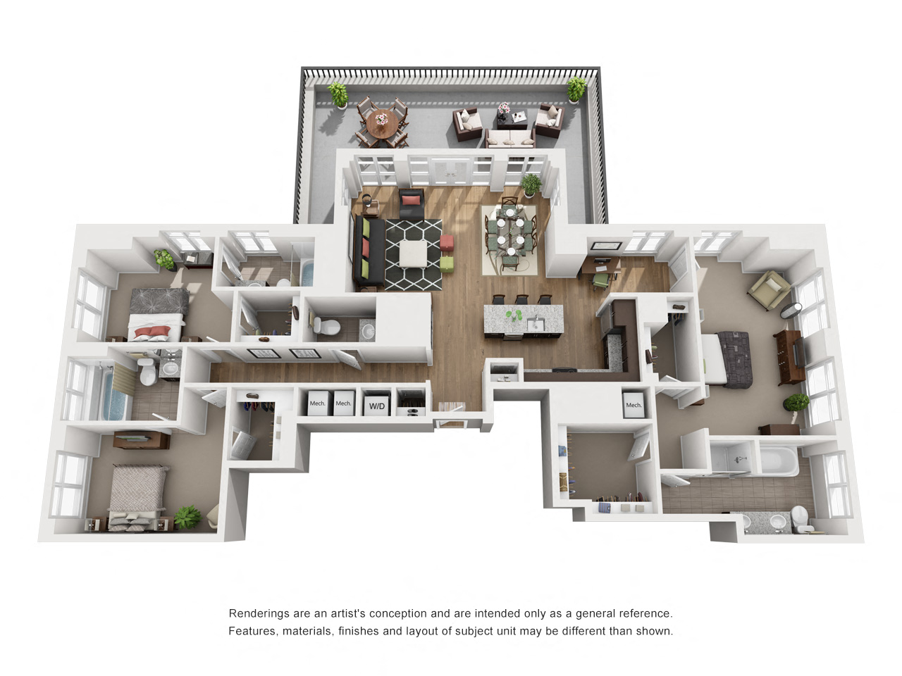 Floor plan for 3 beds, 3.5 baths, 1805 sqft